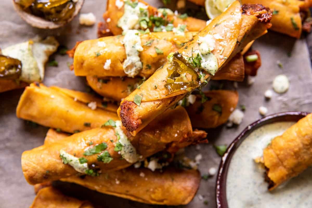 Crispy Chipotle Chicken Cream Cheese Taquitos | halfbakedharvest.com