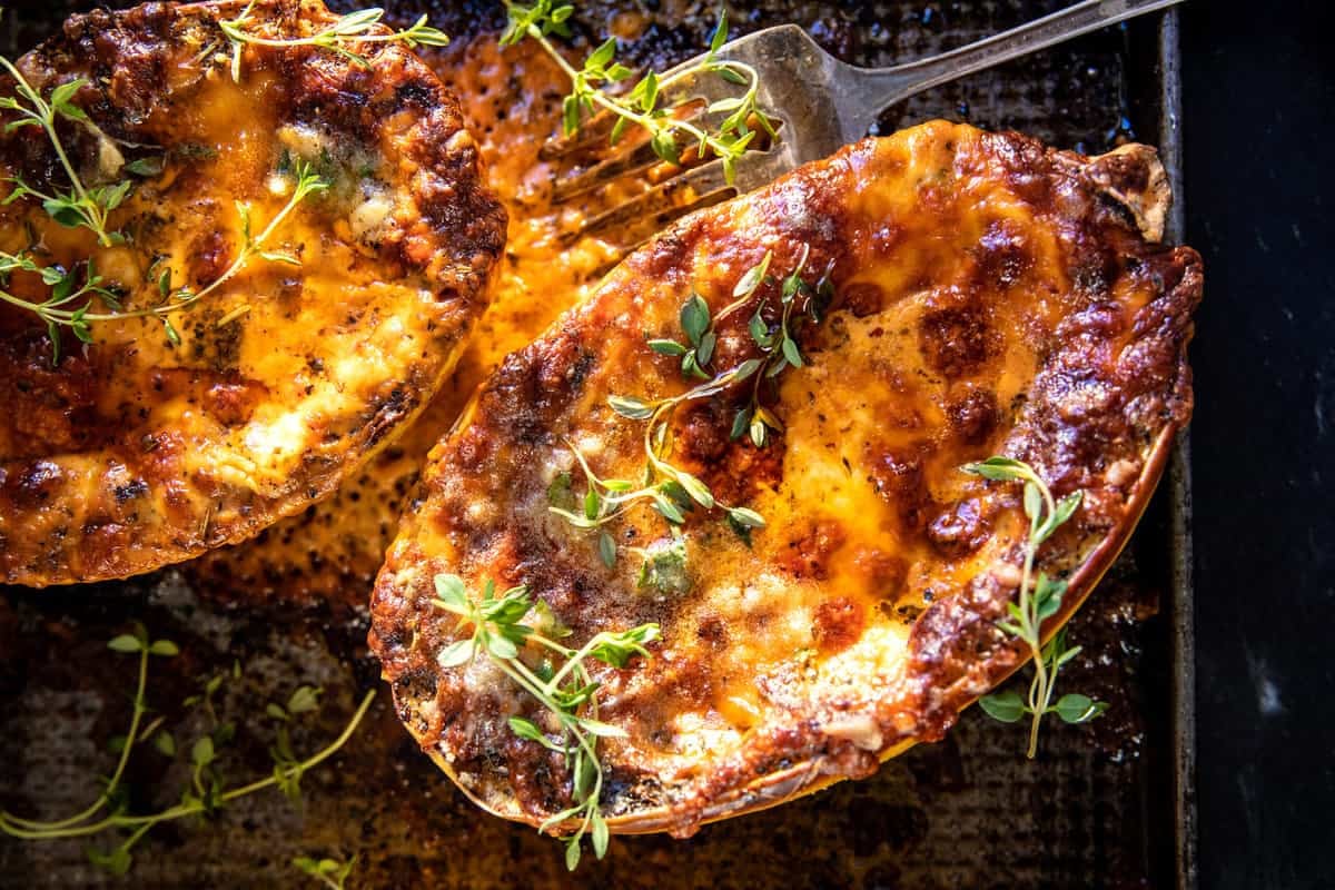 Roasted Garlic Alla Vodka Stuffed Spaghetti Squash | halfbakedharvest.com