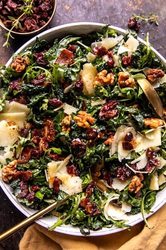 Kale Bacon Salad with Maple Candied Walnuts | halfbakedharvest.com