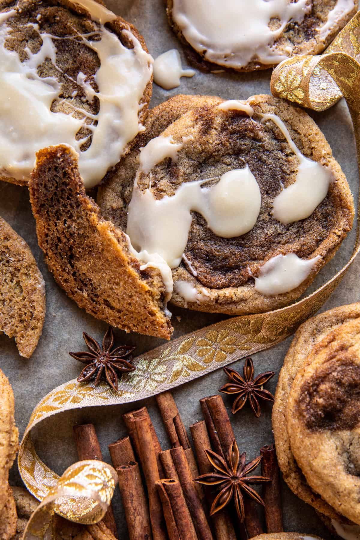 Chewy Frosted Cinnamon Swirl Snickerdoodles | halfbakedharbest.com