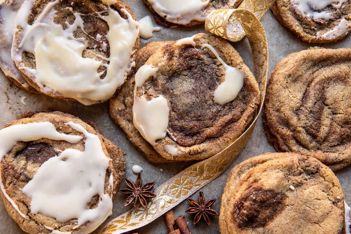 Chewy Frosted Cinnamon Swirl Snickerdoodles | halfbakedharbest.com