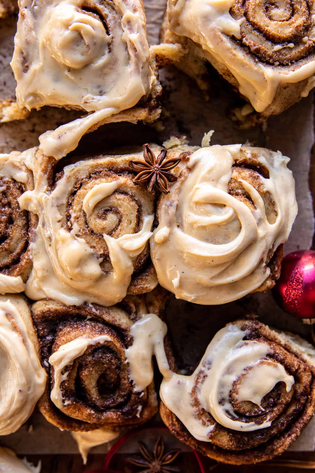 Fluffy Christmas Cinnamon Rolls with Caramel Cream Cheese Icing | halfbakedharvest.com
