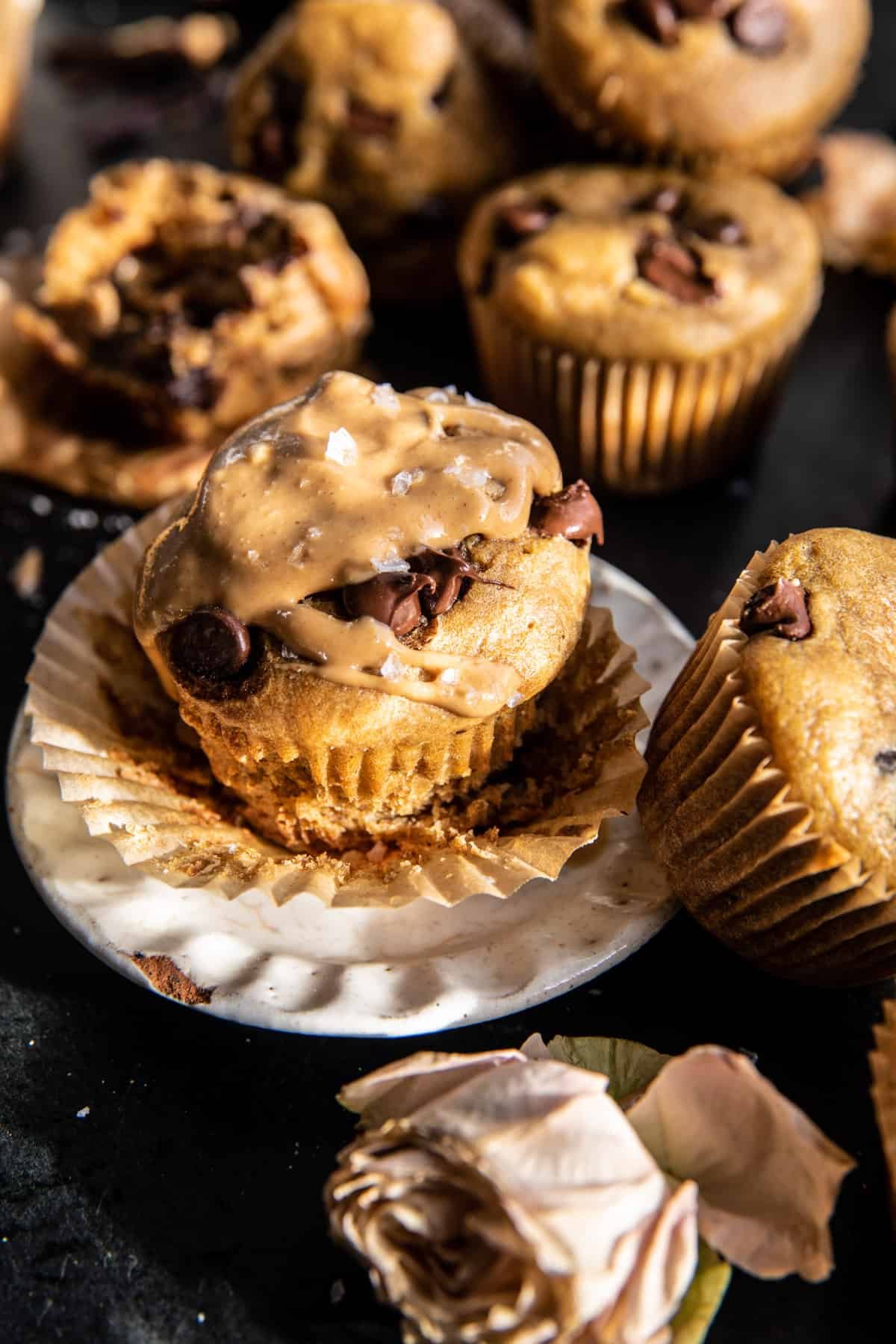 Blender Chocolate Chip Peanut Butter Banana Muffins | halfbakedharvest.com