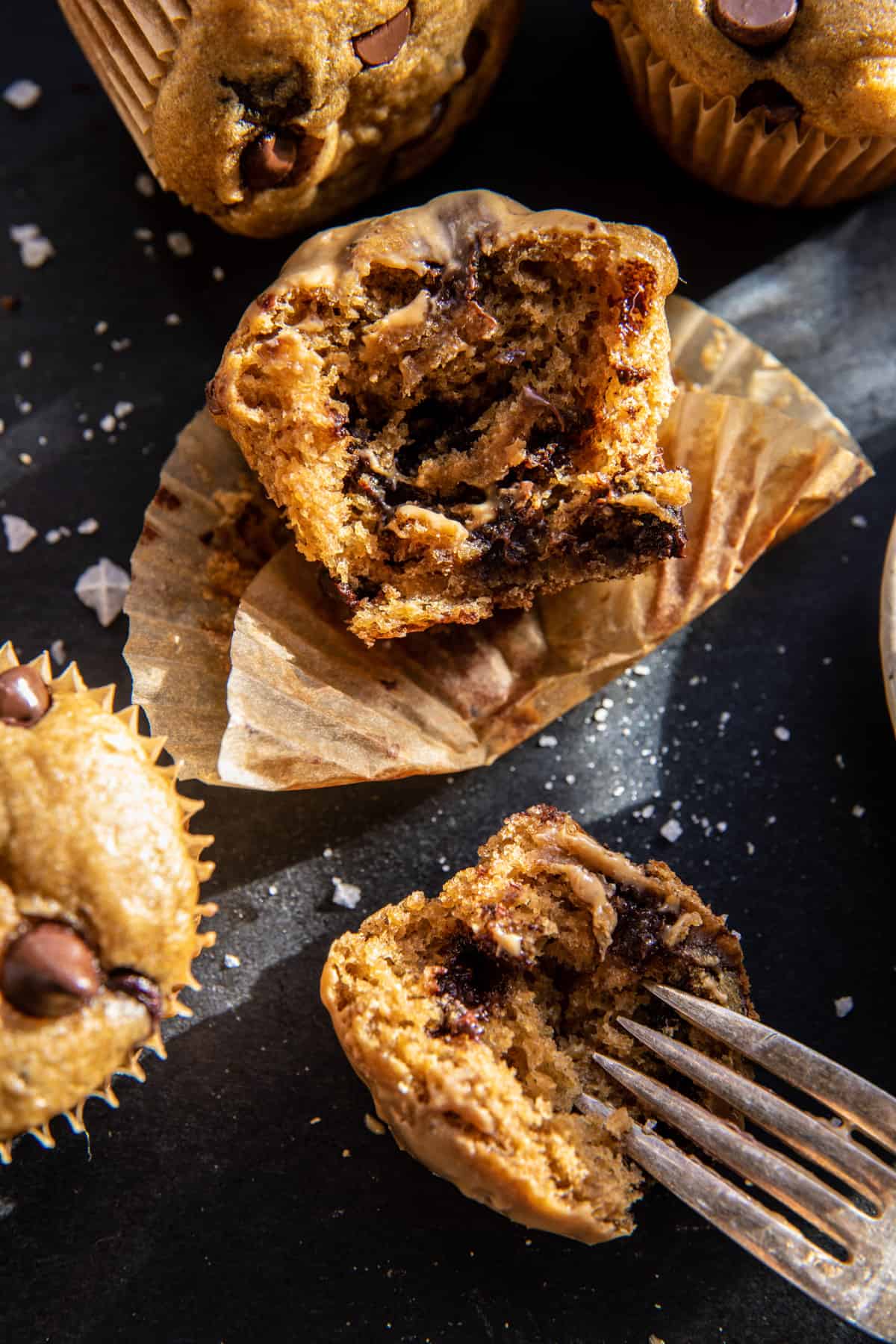 Blender Chocolate Chip Peanut Butter Banana Muffins | halfbakedharvest.com
