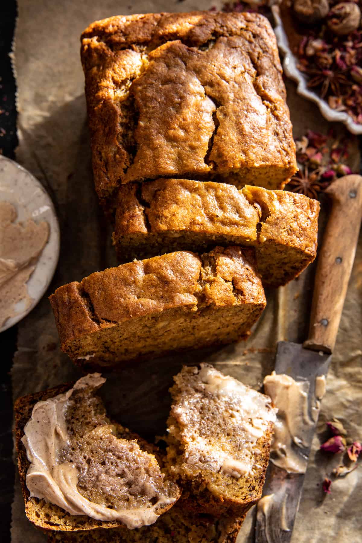 Maple Banana Bread with Cinnamon Spice Butter | halfbakedharvest.com