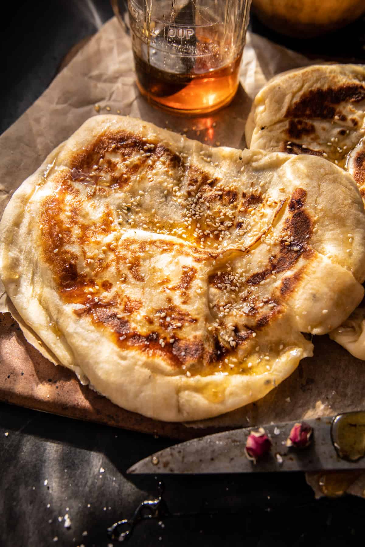 Sesame Gouda Stuffed Naan with Honey | halfbakedharvest.com