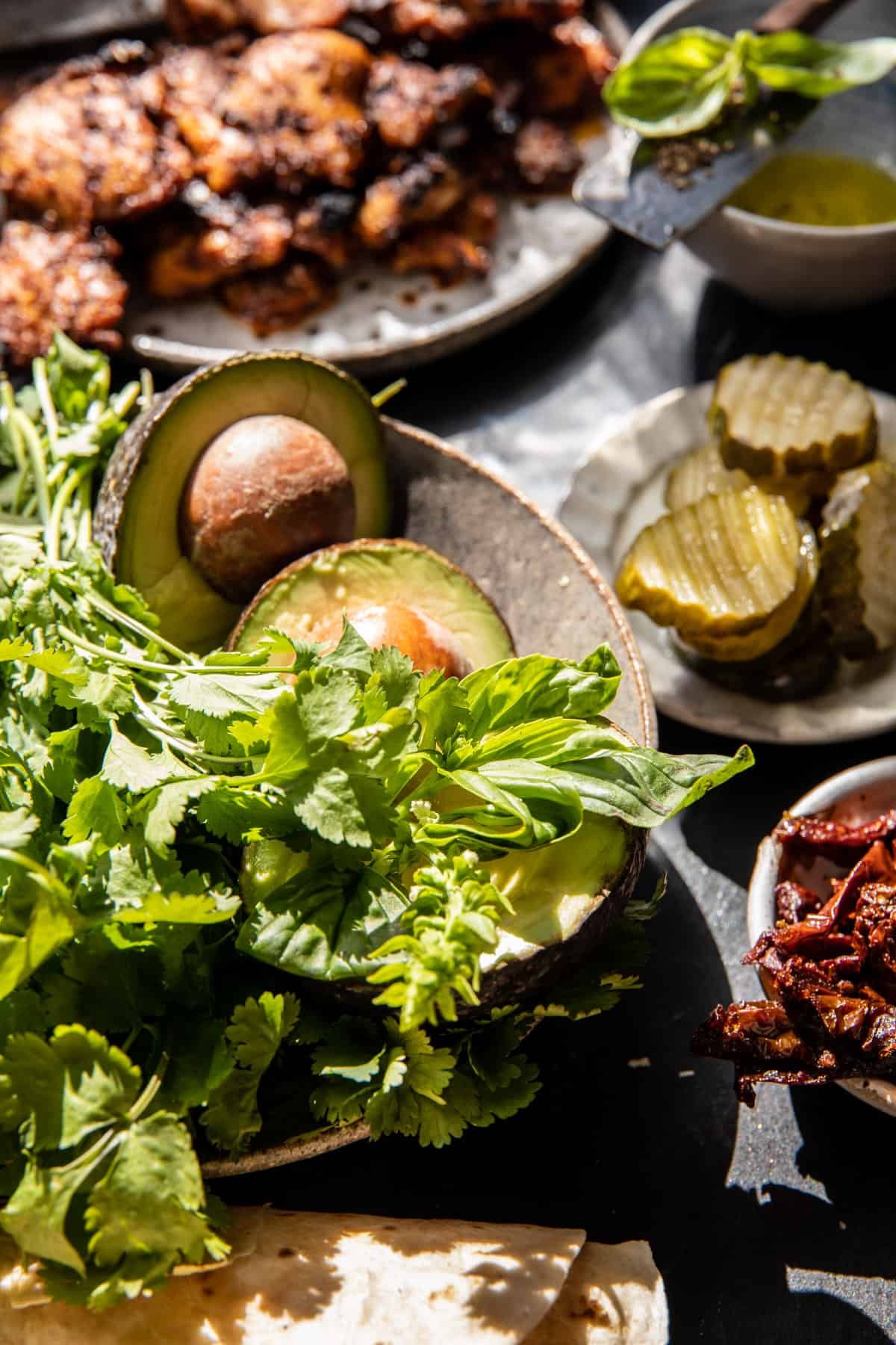 Black Pepper Chicken and Bacon Quesadillas with Avocado Basil Ranch | halfbakedharvest.com