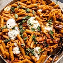 Creamy Sun-Dried Tomato Pasta with Melted Burrata | halfbakedharvest.com