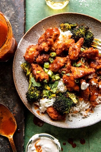 Sheet Pan Honey Buffalo Chicken with Broccoli | halfbakedharvest.com