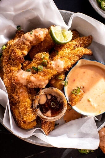 Coconut Chicken Fingers with Bang Bang Sauce | halfbakedharvest.com