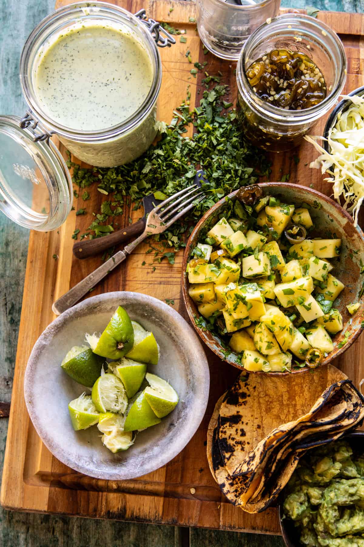 Quick Poblano Pineapple Shrimp Tacos with Cilantro Jalapeño Ranch | halfbakedharvest.com