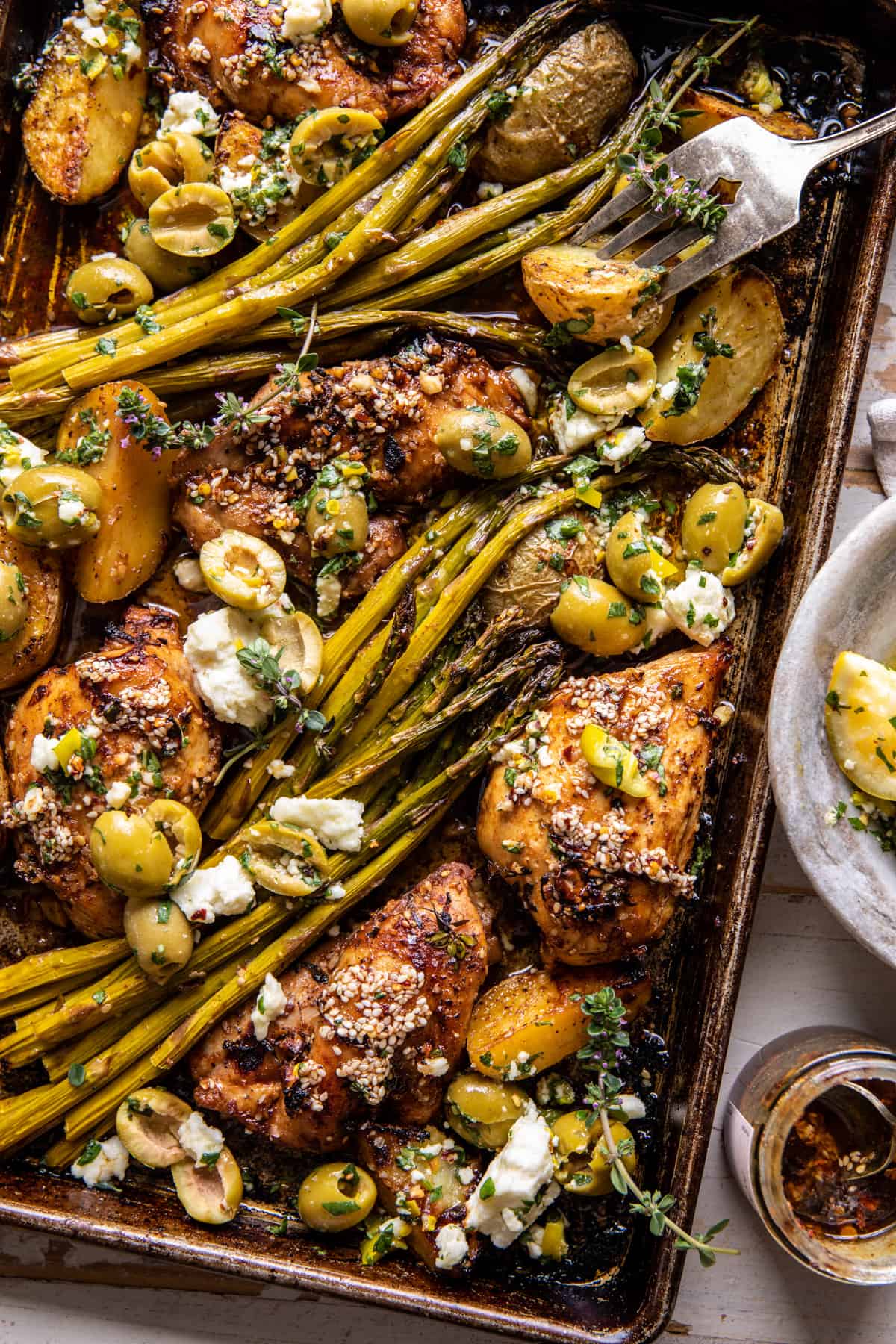 Sheet Pan Honey Garlic Chicken and Feta Potatoes | halfbakedharvest.com