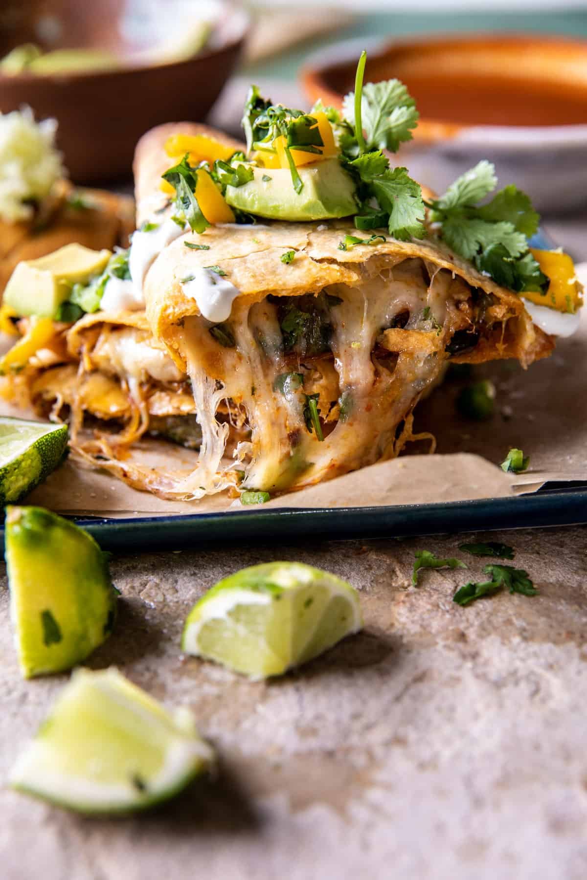 Crispy Chicken Tinga Quesadillas | halfabkedharvest.com