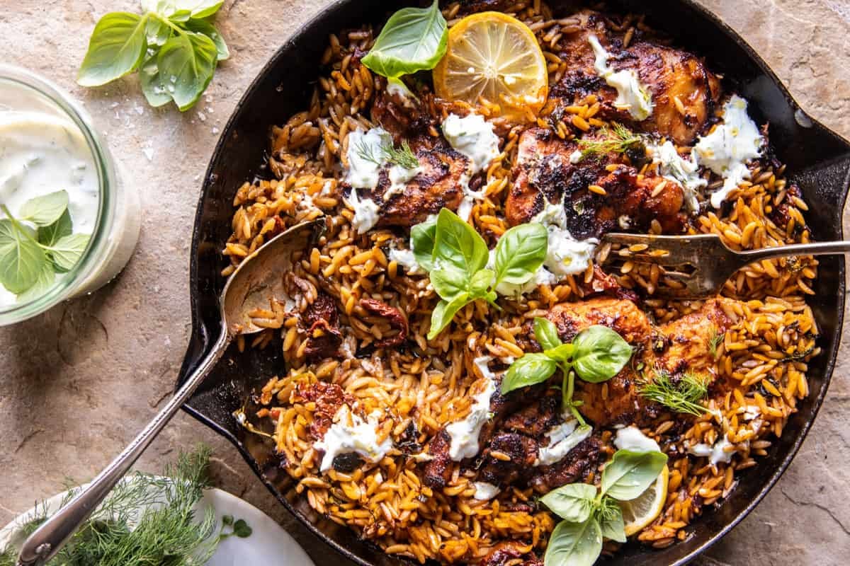 One Skillet Chicken Tzatziki and Orzo | halfbakedharvest.com