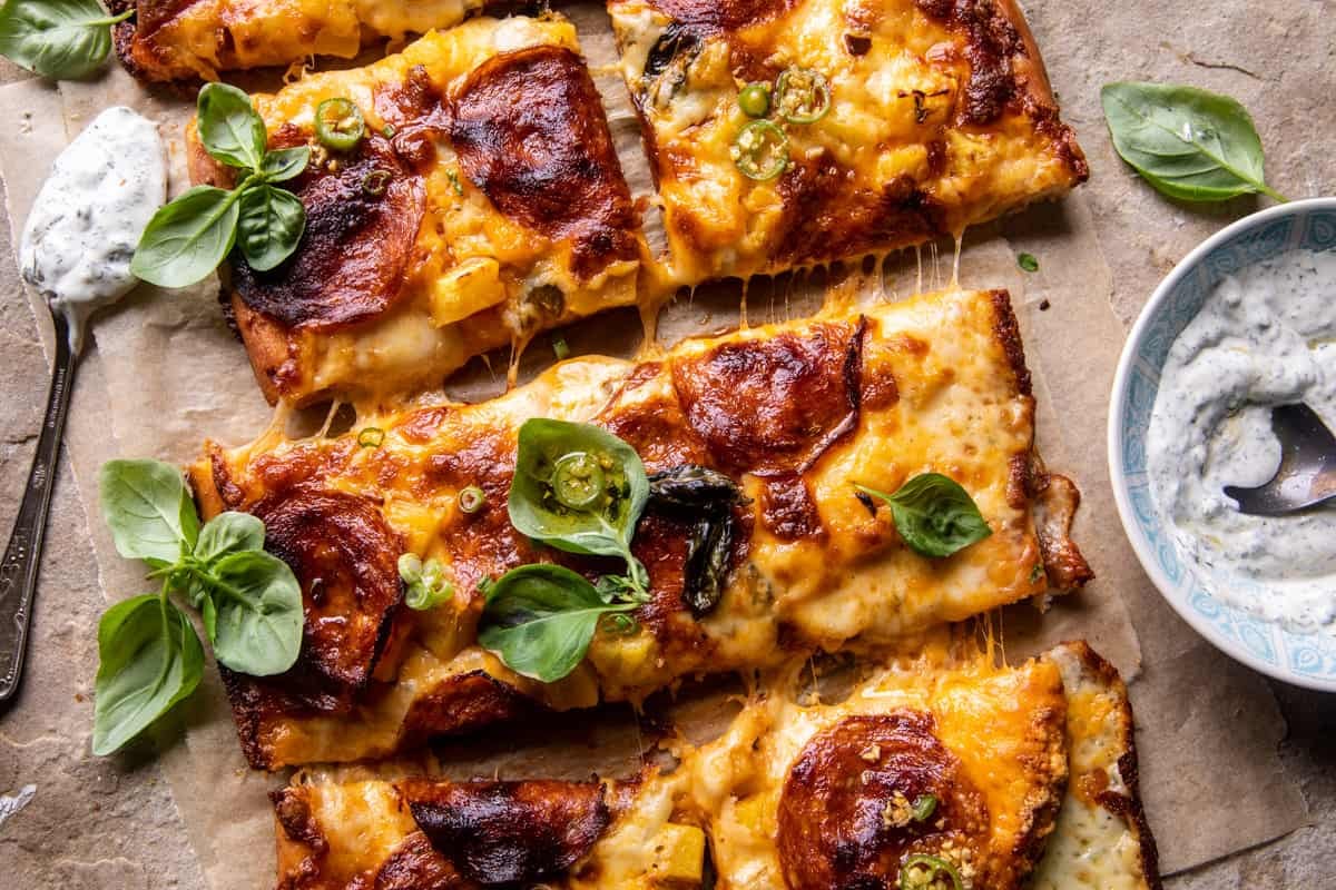 Sheet Pan Hawaiian Pepperoni Pizza | halfbakedharvest.com