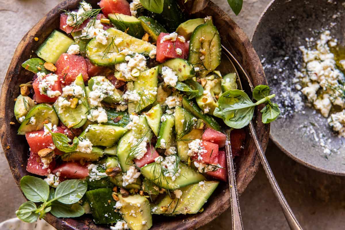 Smashed Cucumber and Watermelon Feta Salad | halfbakedharvest.com