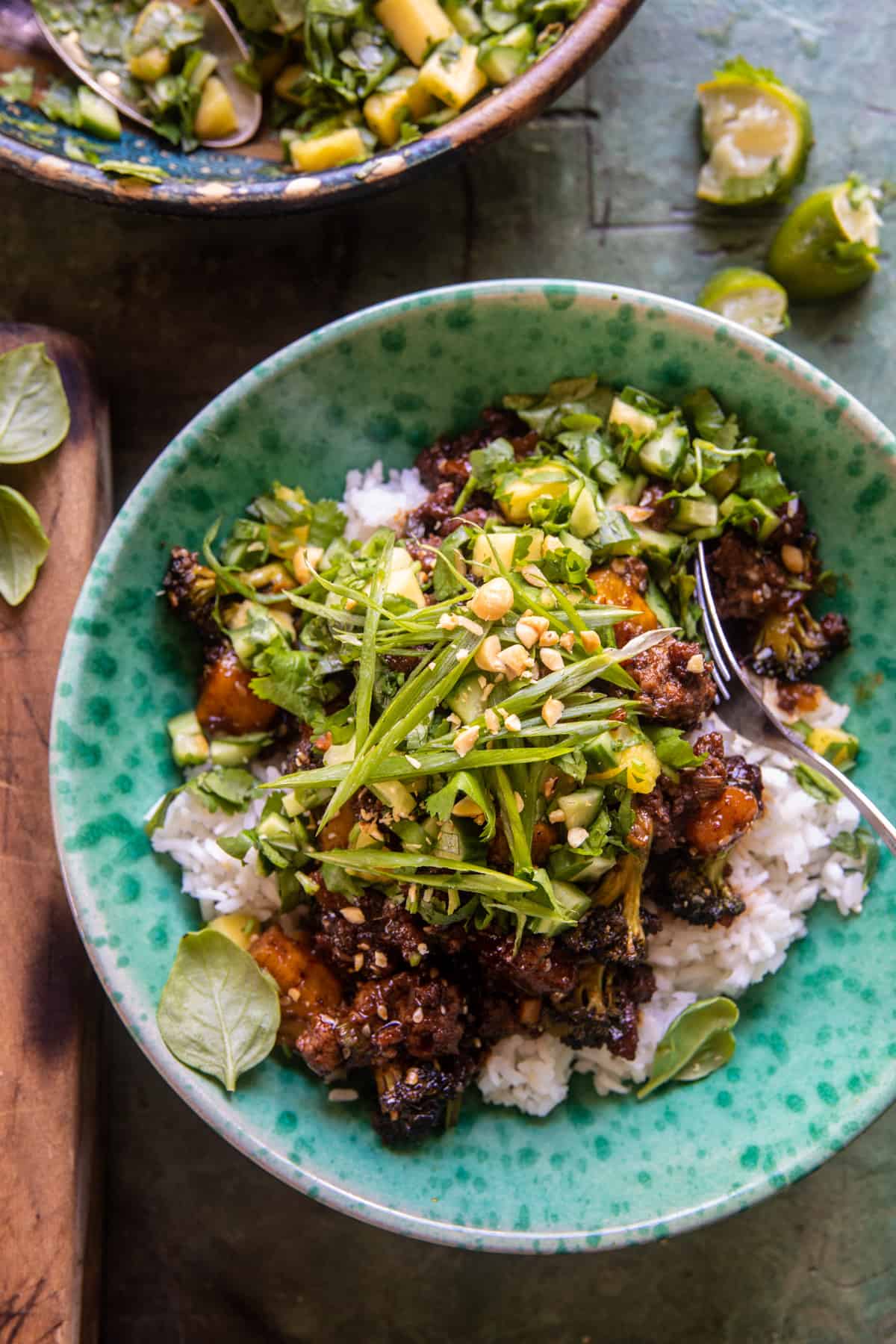 20 Minute Sticky Ginger Sesame Pineapple Beef | halfbalkdharvest.com