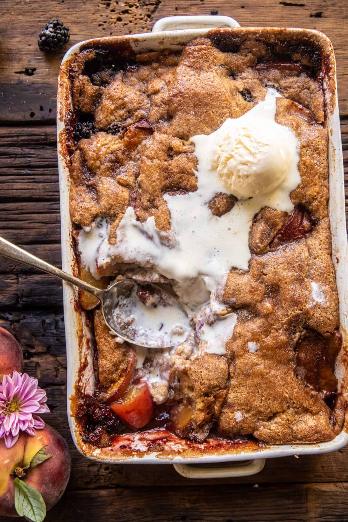 Easy Ginger Blackberry Peach Cobbler | halfbakedharvest.com