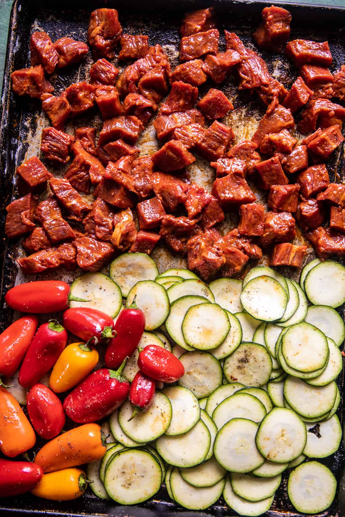 Sheet Pan Chili Crisp Beef Zucchini Rice Bowls | halfbakedharvest.com