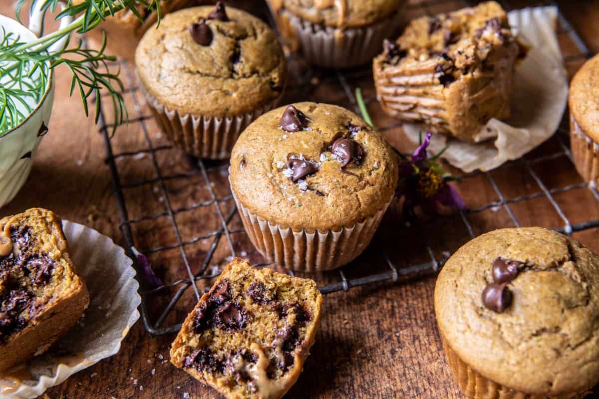 Blender Chocolate Chip Peanut Butter Zucchini Muffins | halfbakedharvest.com