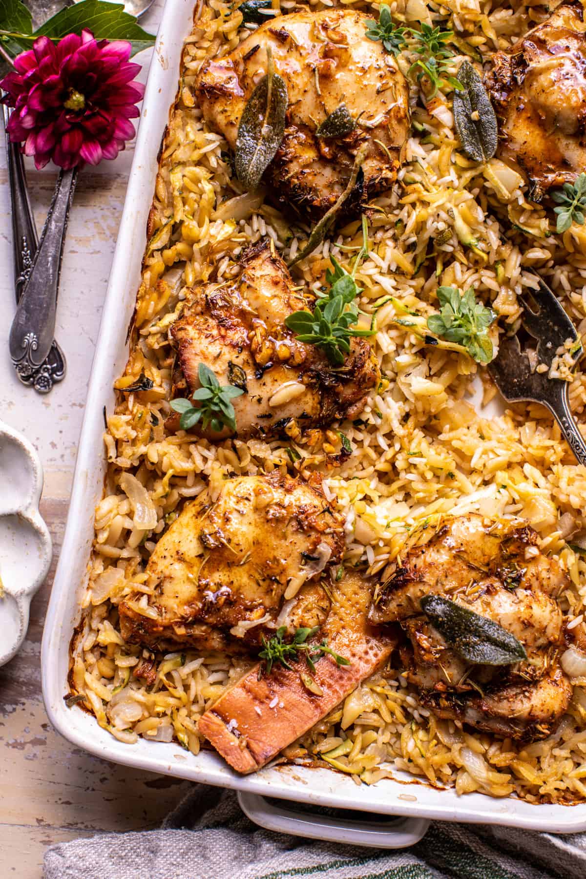 One Pan Herb Butter Chicken and Zucchini Rice Pilaf | halfbakedharvest.com