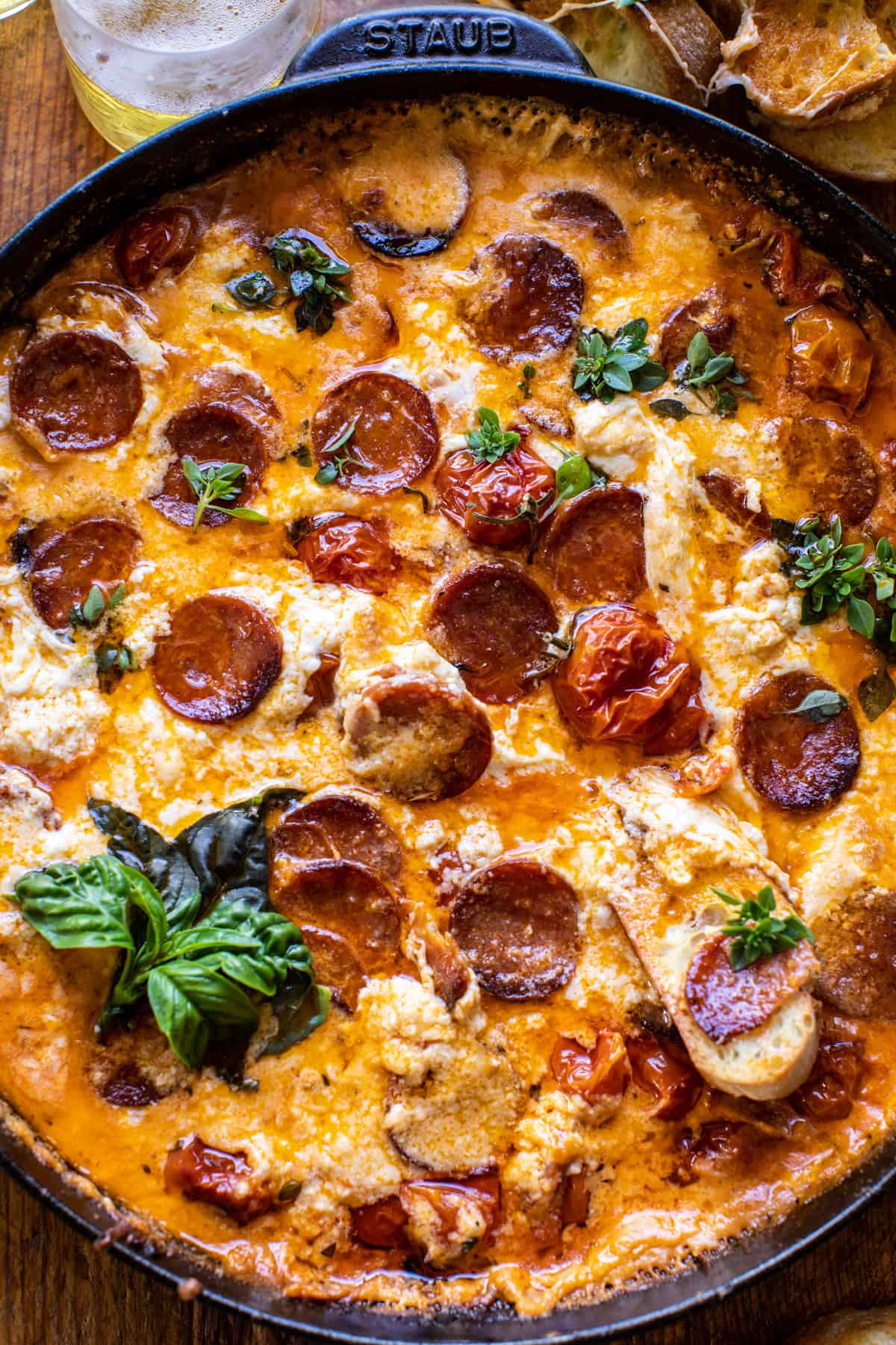 Tomato Burrata Pepperoni Pizza Dip | halfbakedharvest.com