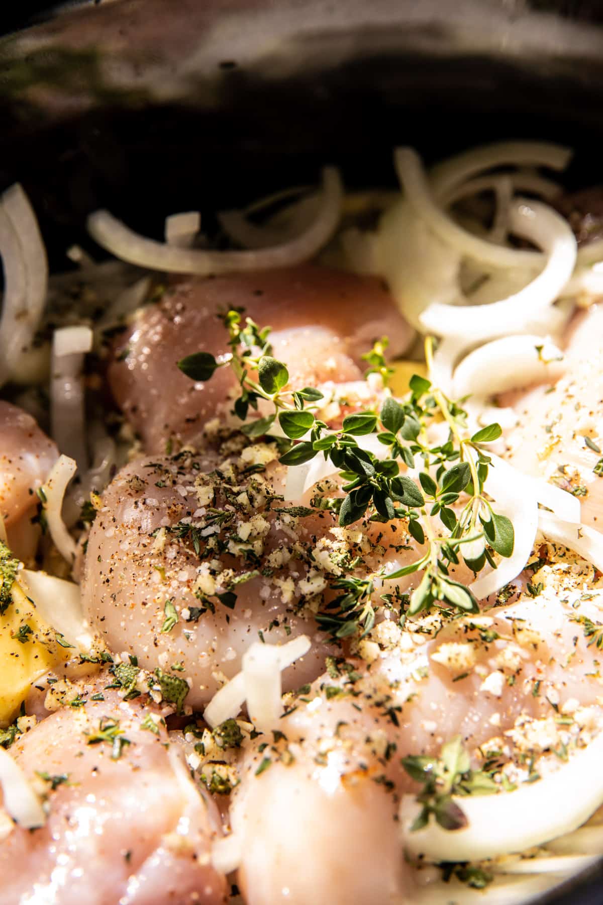 Crockpot Creamy French Onion Chicken and Orzo | halfbakedharest.com