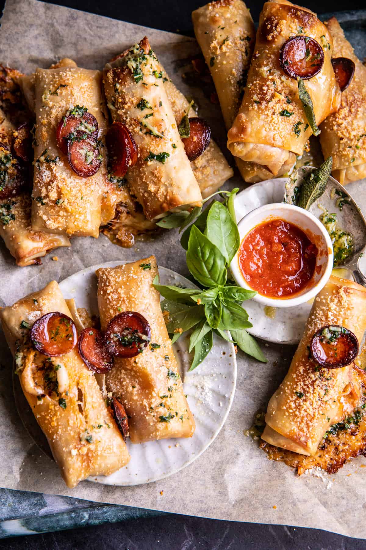 Garlic Butter Pizza Egg Rolls | halfbakedharvest.com