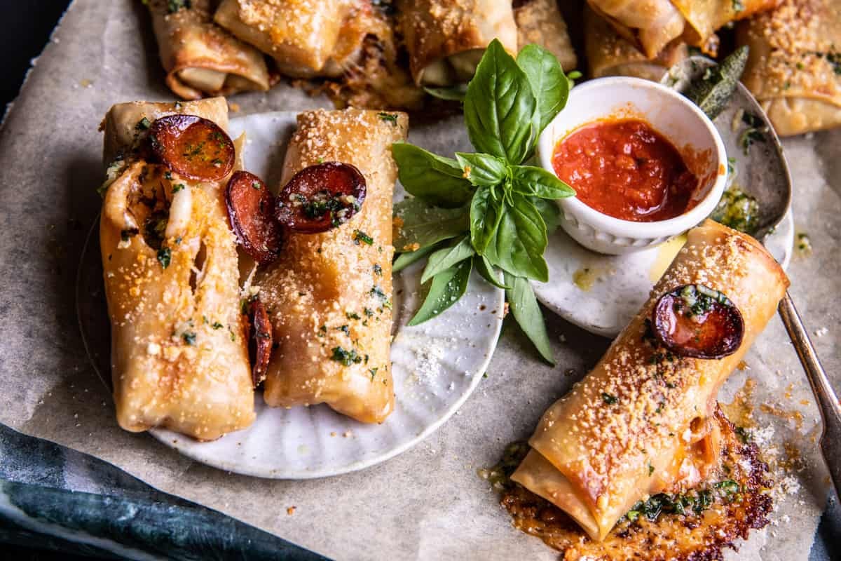 Garlic Butter Pizza Egg Rolls | halfbakedharvest.com