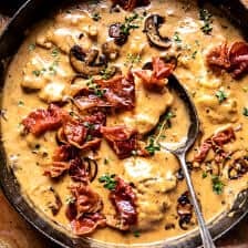 Smothered Chicken in Mushroom Wine Pan Sauce | halfbakedharvest.com