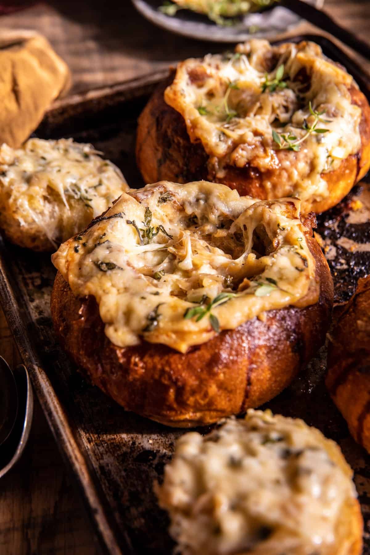 Creamy French Onion Soup Baked In Bread Bowls | halfbakedharvest.com