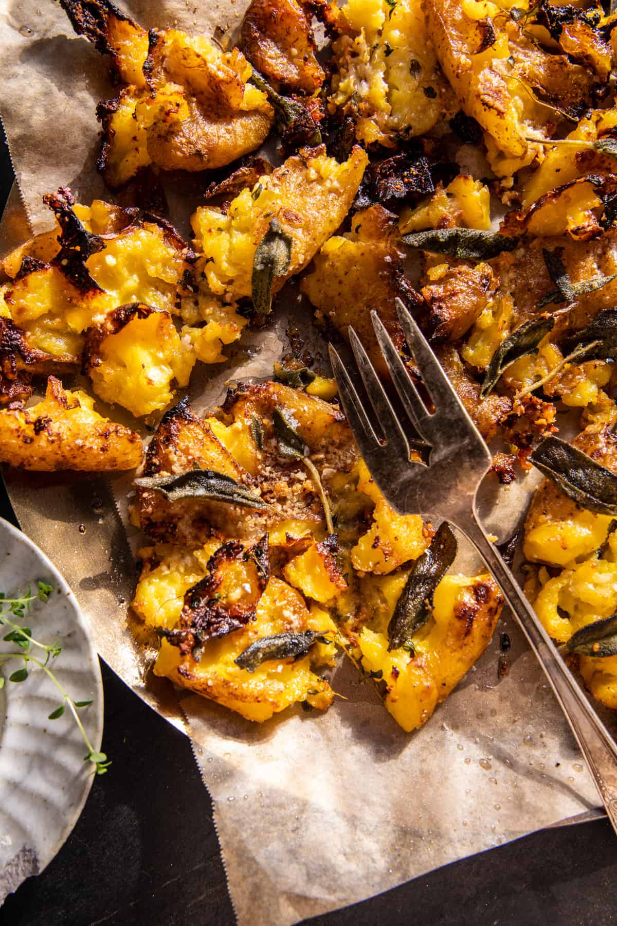 Crispy Brown Butter Sage Smashed Potatoes | halfbakedharvest.com