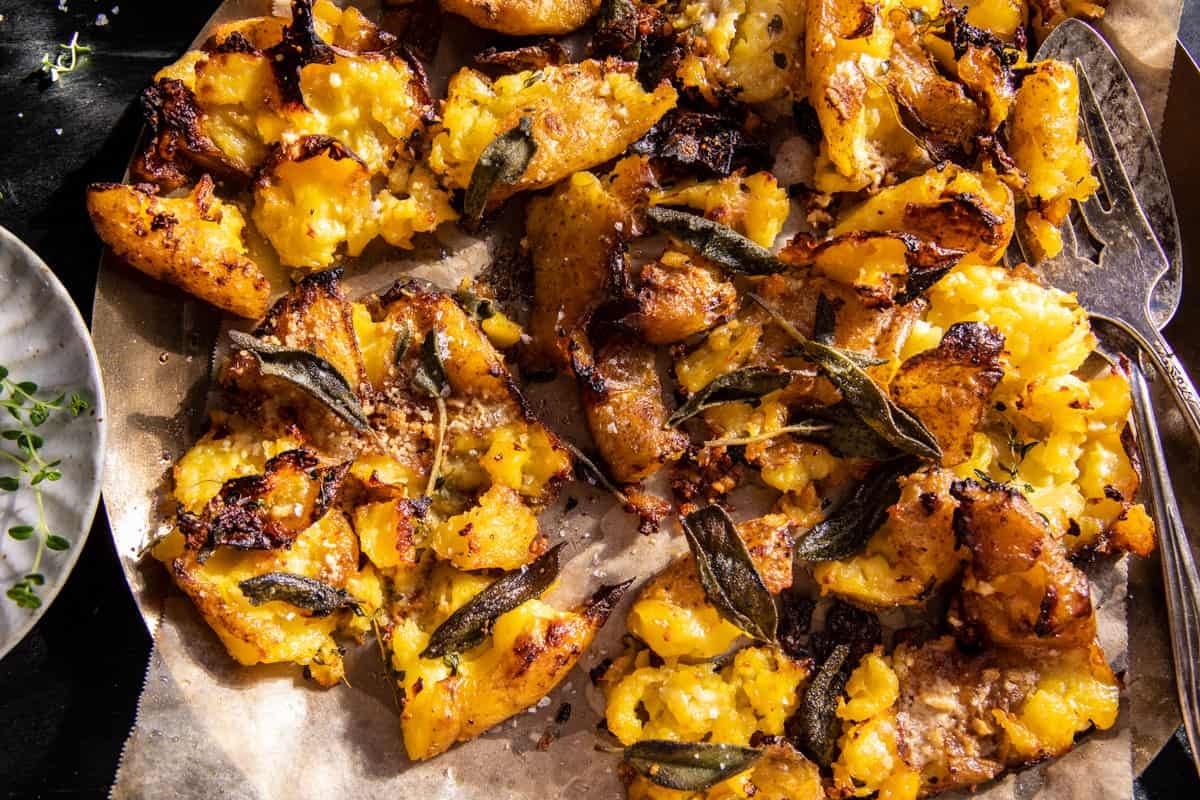 Crispy Brown Butter Sage Smashed Potatoes | halfbakedharvest.com