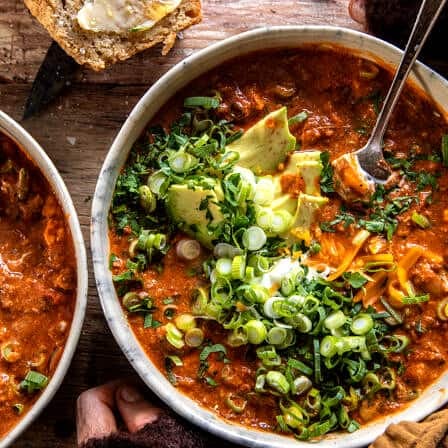 Crockpot Spicy Queso Beef Chili | halfbakedharvest.com