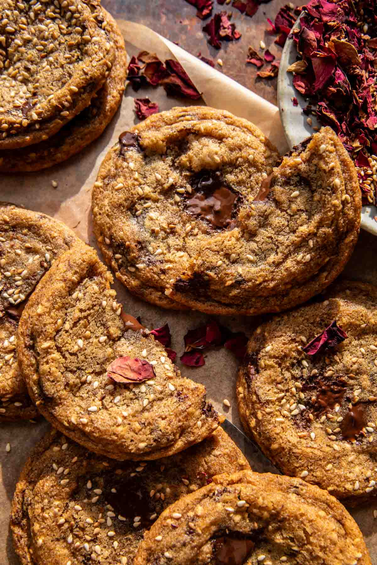 Chewy Chocolate Chunk Honey Sesame Cookies | halfbakedharvest.com