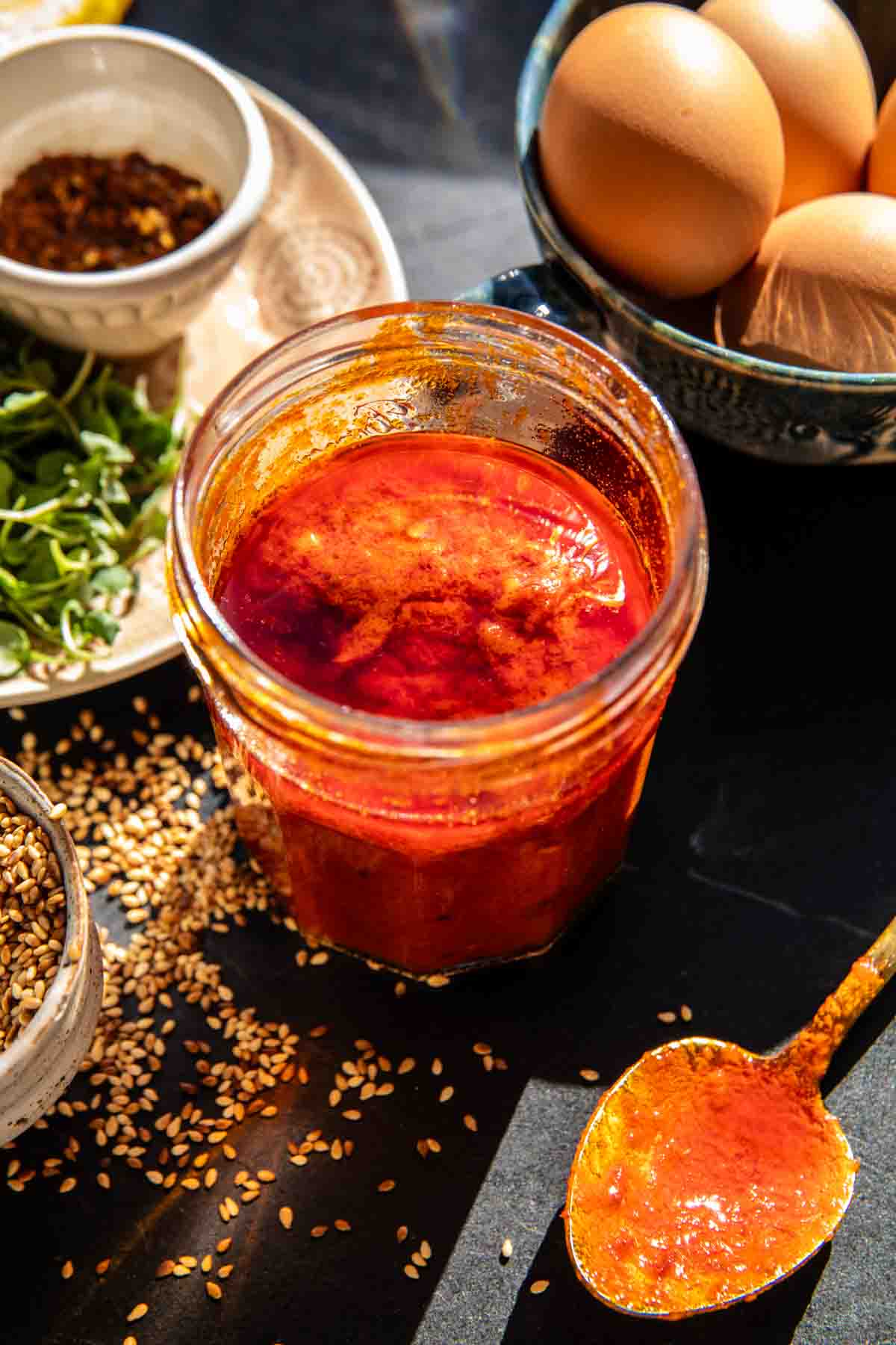 Harissa Eggs in Whipped Goat Cheese | halfbakedharvest.com