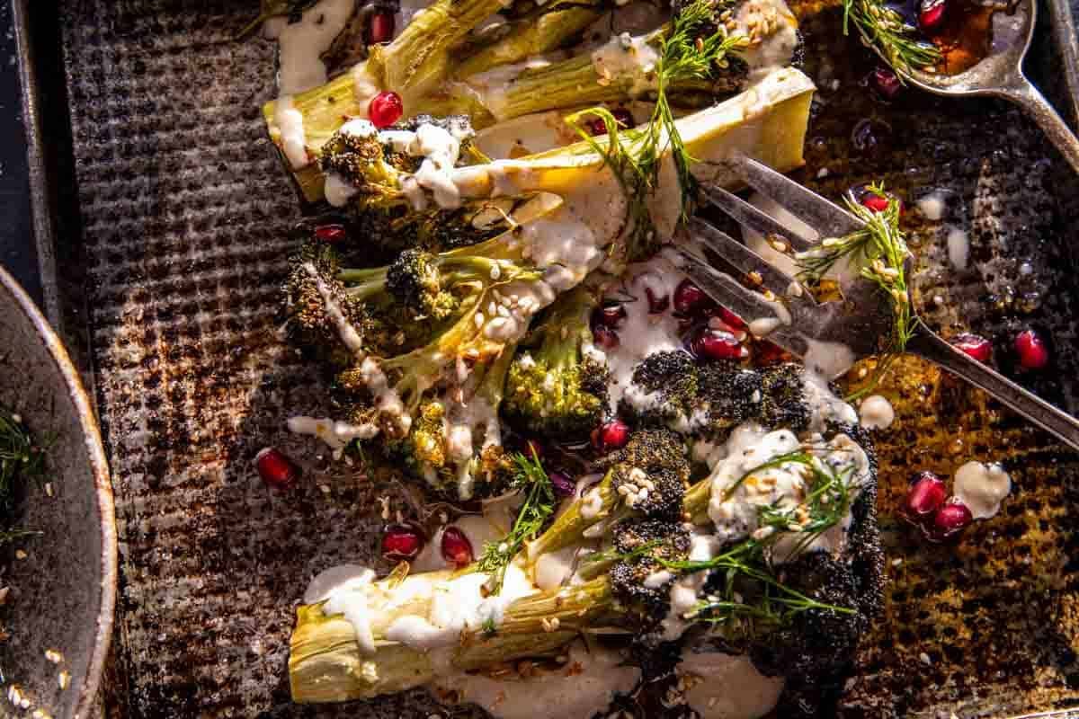Roasted Lemon Parmesan Broccoli with Garlicky Tahini | halfbakedhearvest.com