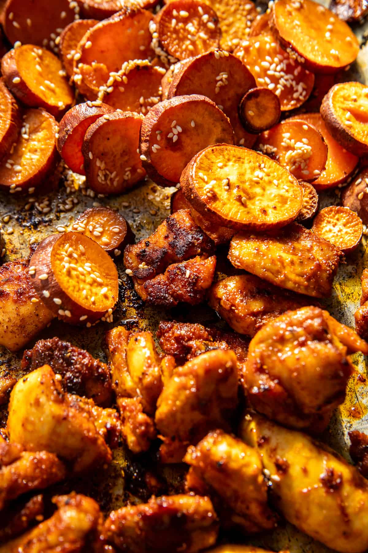 Sheet Pan Chicken Tzatziki and Sweet Potatoes | halfbakedharvest.com