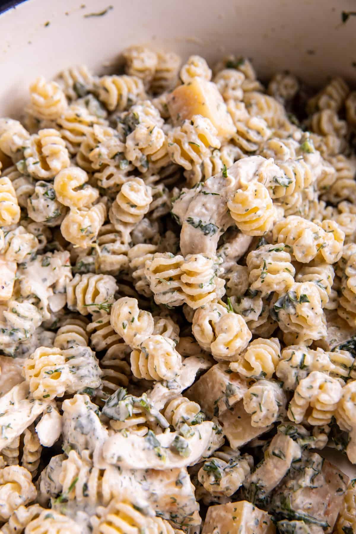 Creamy Avocado Ranch Chicken Pasta Salad | halfbakedharvest.com