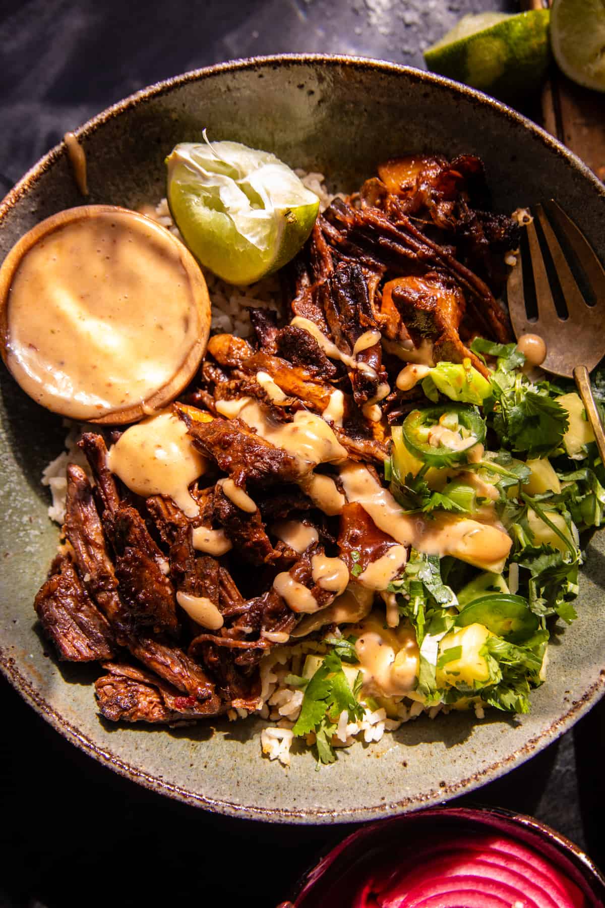 Crockpot Chipotle Pineapple Pot Roast Bowls | halfbakedharvest.com