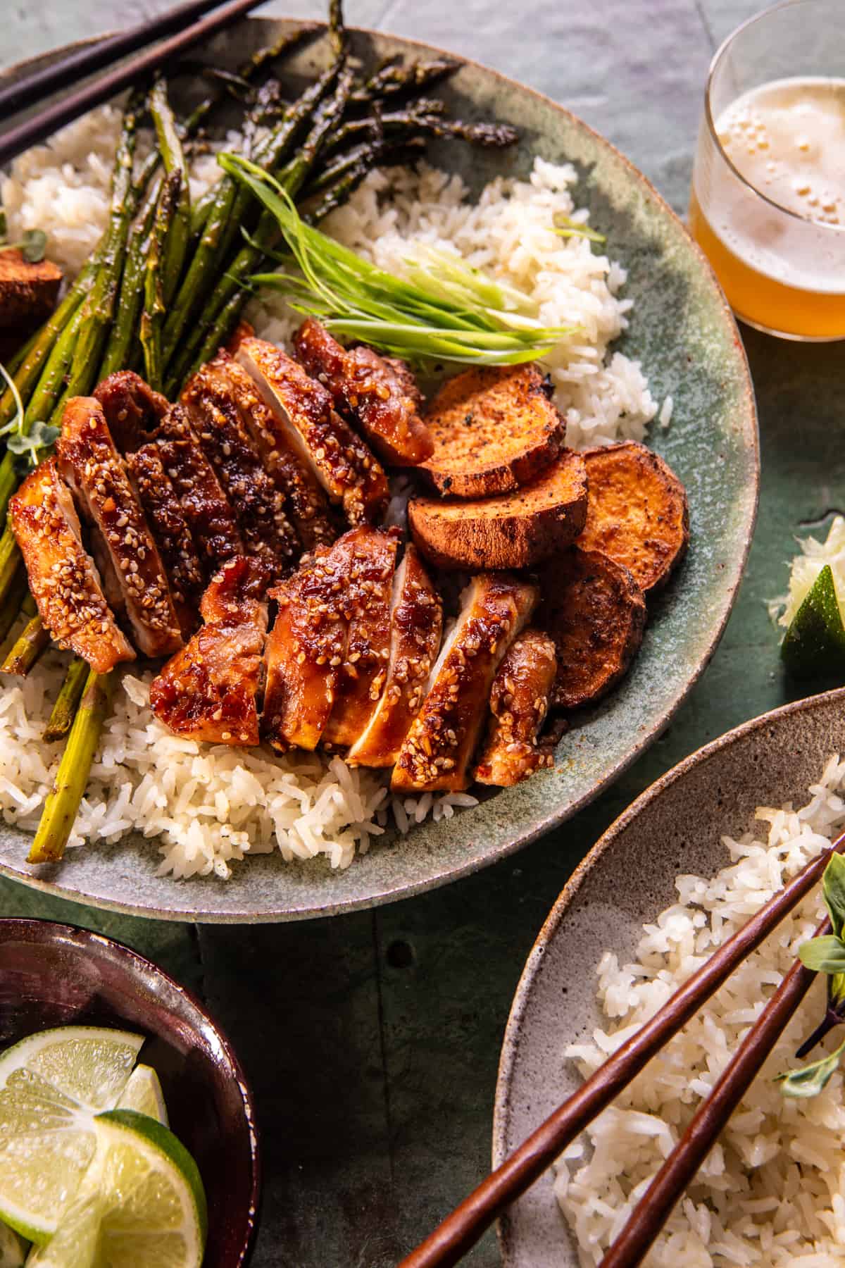 Sheet Pan Sesame Miso Chicken with Coconut Rice | halfbakedharvest.com