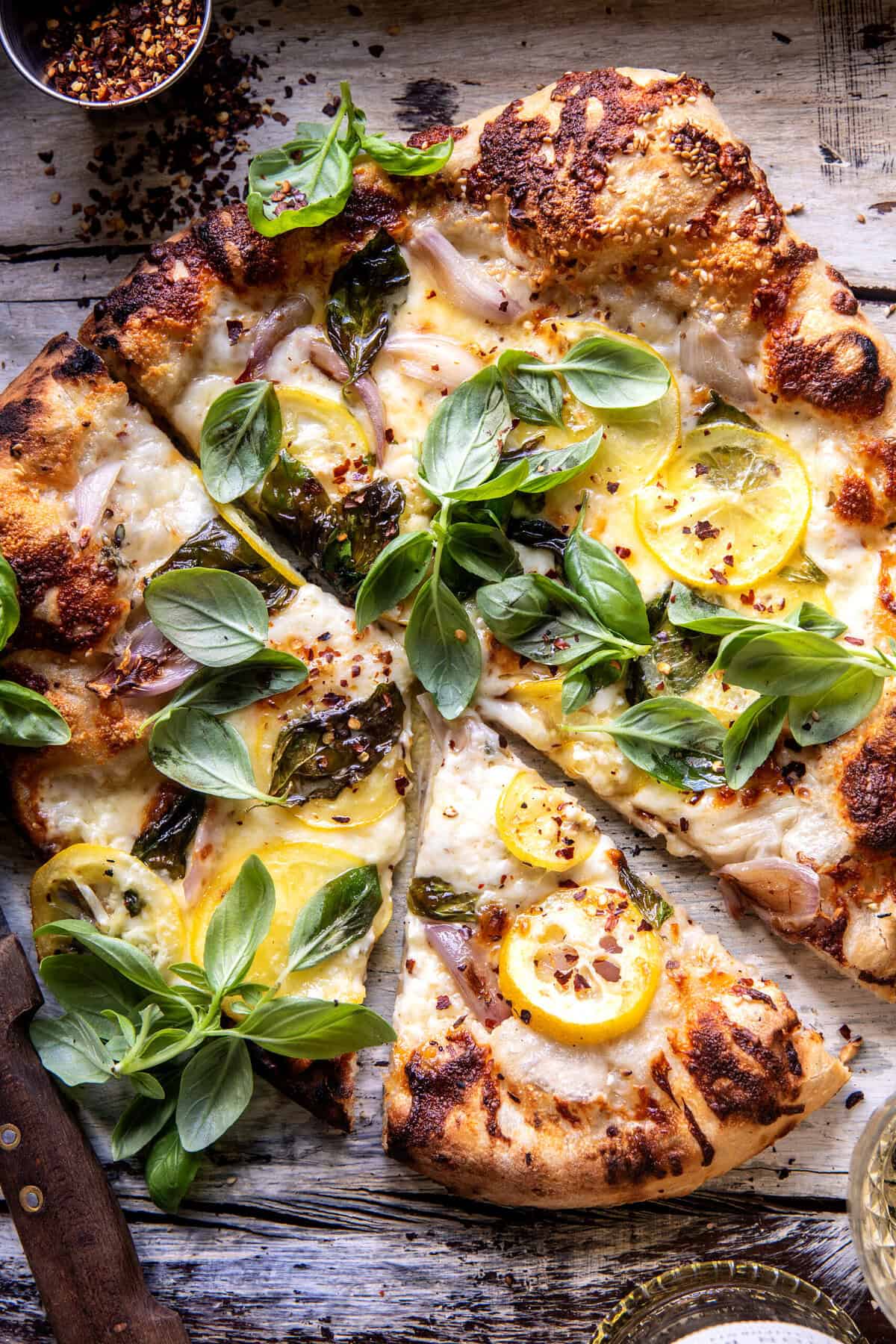 3 Cheese Lemon Basil Pizza | halfbakedharvest.com