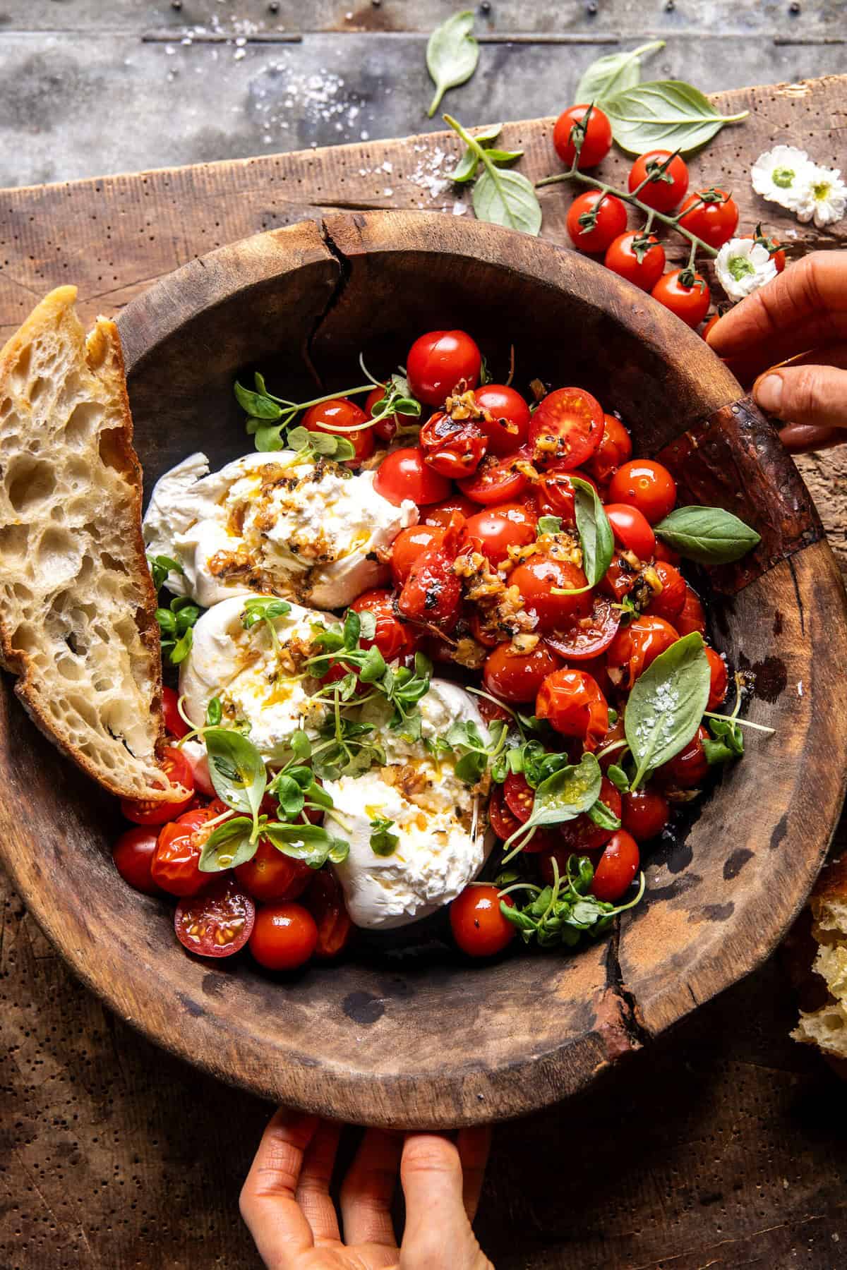 Roasted Garlic Tomato Burrata Caprese | halfbakedharvest.com