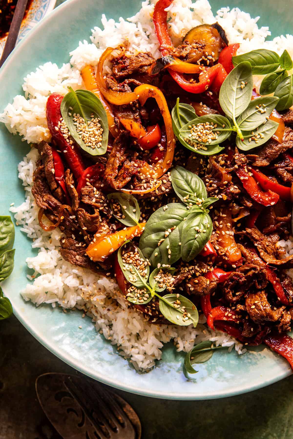20 Minute Sesame Basil Beef Stir Fry | halfbakedharvest.com
