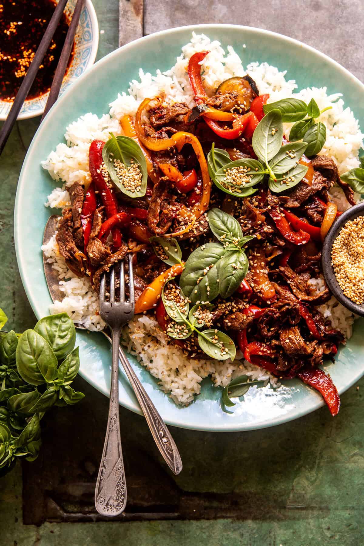 20 Minute Sesame Basil Beef Stir Fry | halfbakedharvest.com