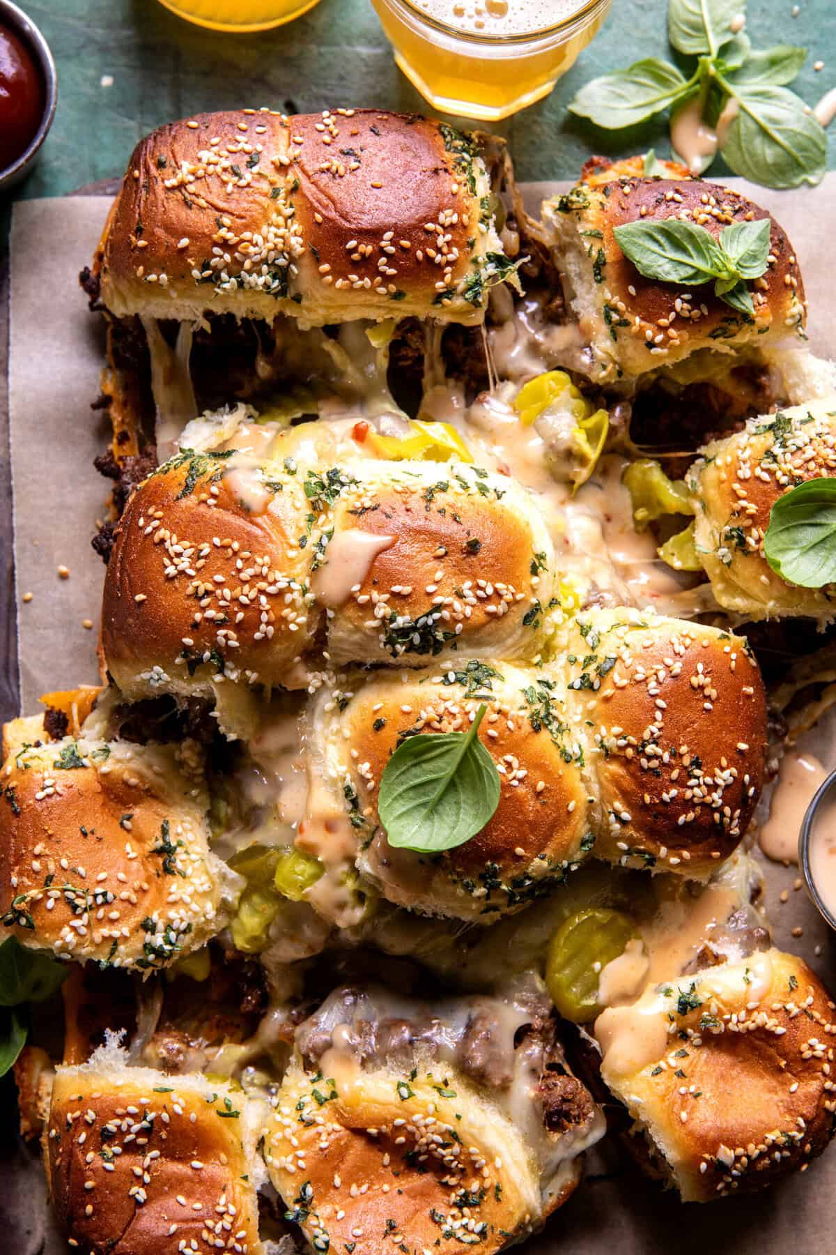 Pull Apart Cheeseburger Sliders | halfbakedharvest.com
