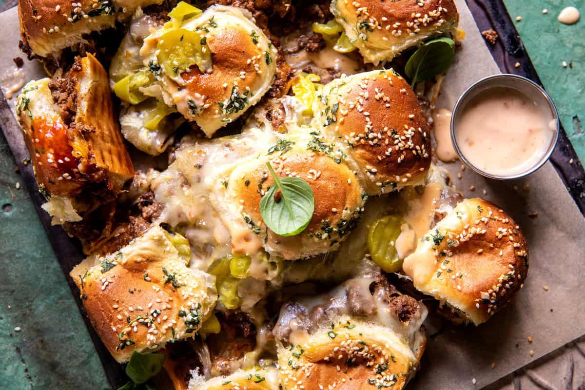 Pull Apart Cheeseburger Sliders | halfbakedharvest.com