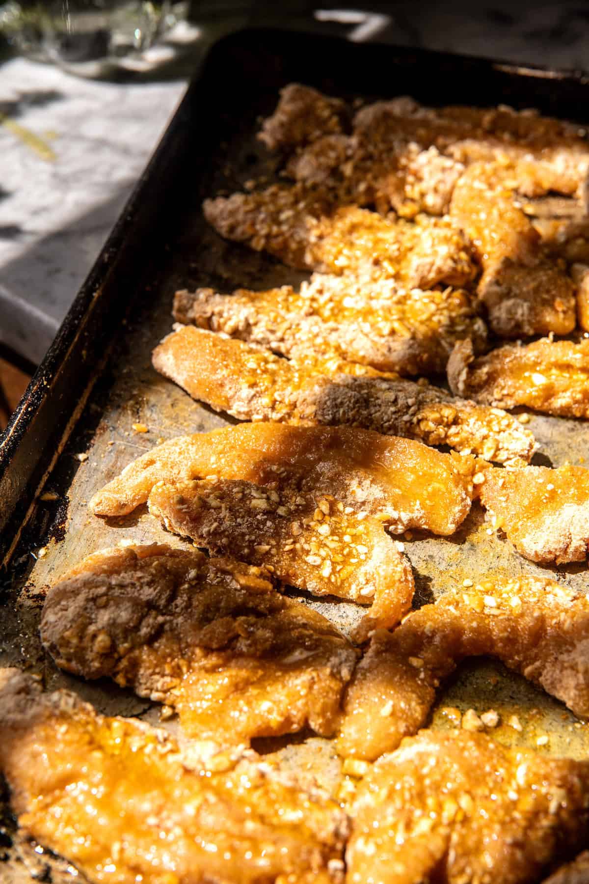 Pretzel Chicken Fingers with Spicy Honey Mustard Sauce | halfbakedharvest.com