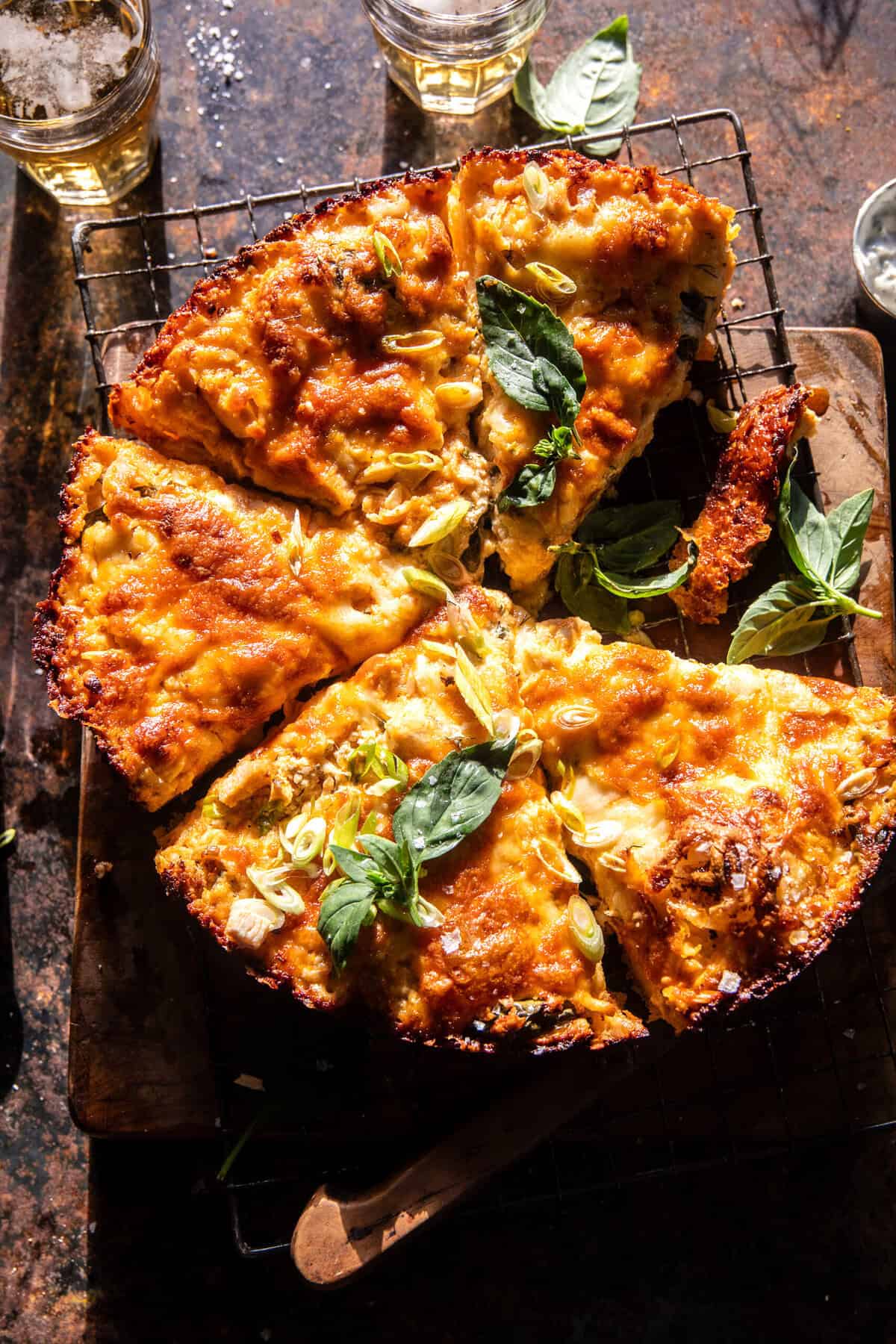 Skillet Crispy Cheese Buffalo Chicken Pizza | halfbakedharvest.com