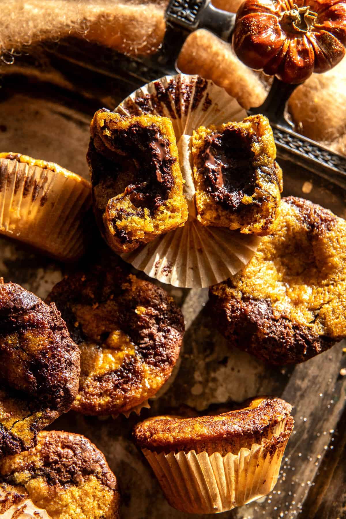 Molten Chocolate Pumpkin Muffins | halfbakedharvest.com
